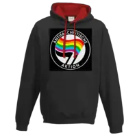 Motiv: Two-Tone Hoodie - Regenbogen Antifaschistische Aktion - bestimme auf Wunsch Details wie Produkt, Grösse, Farbe und Position selbst ! Motiv: Two-Tone Hoodie - Regenbogen Antifaschistische Aktion