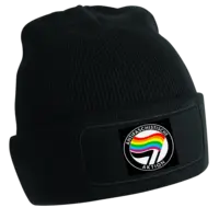 Motiv: Patch Beanie - Regenbogen Antifaschistische Aktion - bestimme auf Wunsch Details wie Produkt, Grösse, Farbe und Position selbst ! Motiv: Patch Beanie - Regenbogen Antifaschistische Aktion