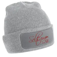 Motiv: Patch Beanie  - Seltsam schön - Dino (rot) 