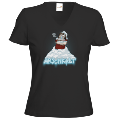 Motiv: T-Shirt Damen V-Neck Classic - Arschkalt - bestimme auf Wunsch Details wie Produkt, Grösse, Farbe und Position selbst ! Motiv: T-Shirt Damen V-Neck Classic - Arschkalt