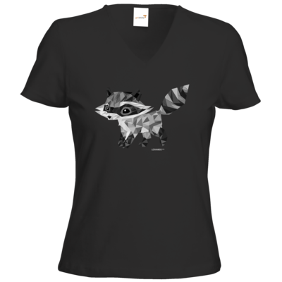 Motiv: T-Shirt Damen V-Neck Classic - Raccoonus Triangle - bestimme auf Wunsch Details wie Produkt, Grösse, Farbe und Position selbst ! Motiv: T-Shirt Damen V-Neck Classic - Raccoonus Triangle