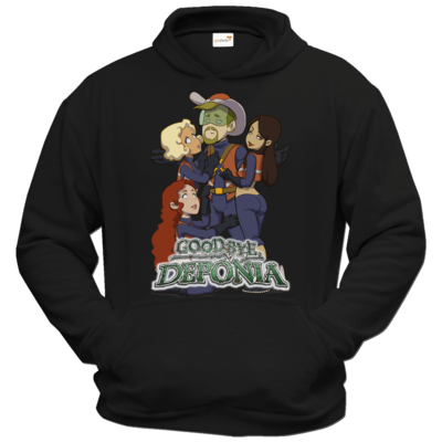Motiv: Hoodie Classic - Deponia - Cowboy Dodo and girls - bestimme auf Wunsch Details wie Produkt, Grösse, Farbe und Position selbst ! Motiv: Hoodie Classic - Deponia - Cowboy Dodo and girls