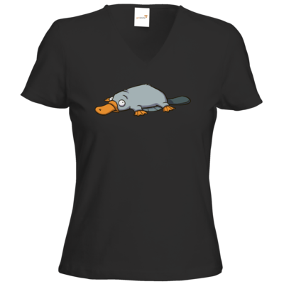 Motiv: T-Shirt Damen V-Neck Classic - Deponia - Luftschnabeltier - bestimme auf Wunsch Details wie Produkt, Grösse, Farbe und Position selbst ! Motiv: T-Shirt Damen V-Neck Classic - Deponia - Luftschnabeltier