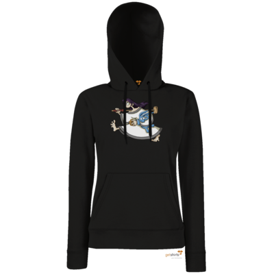 Motiv: Lady Hoodie Classic - Edna bricht aus - rennt weg - bestimme auf Wunsch Details wie Produkt, Grösse, Farbe und Position selbst ! Motiv: Lady Hoodie Classic - Edna bricht aus - rennt weg