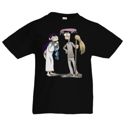 Motiv: Kids T-Shirt Premium FAIR WEAR - Edna bricht aus - Edna und Droggelbecher - bestimme auf Wunsch Details wie Produkt, Grösse, Farbe und Position selbst ! Motiv: Kids T-Shirt Premium FAIR WEAR - Edna bricht aus - Edna und Droggelbecher