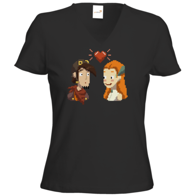 Motiv: T-Shirt Damen V-Neck Classic - Deponia - Pixel Liebe - bestimme auf Wunsch Details wie Produkt, Grösse, Farbe und Position selbst ! Motiv: T-Shirt Damen V-Neck Classic - Deponia - Pixel Liebe