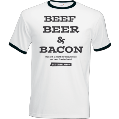 Motiv: T-Shirt Ringer - Grillshow nicht der Gesuendeste - bestimme auf Wunsch Details wie Produkt, Grösse, Farbe und Position selbst ! Motiv: T-Shirt Ringer - Grillshow nicht der Gesuendeste