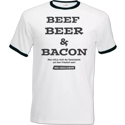 Motiv: T-Shirt Ringer - Grillshow nicht der Gesuendeste - bestimme auf Wunsch Details wie Produkt, Grösse, Farbe und Position selbst ! Motiv: T-Shirt Ringer - Grillshow nicht der Gesuendeste