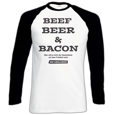 Motiv: Longsleeve Baseball T - Grillshow nicht der Gesuendeste - bestimme auf Wunsch Details wie Produkt, Grösse, Farbe und Position selbst ! Motiv: Longsleeve Baseball T - Grillshow nicht der Gesuendeste