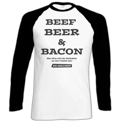 Motiv: Longsleeve Baseball T - Grillshow nicht der Gesuendeste - bestimme auf Wunsch Details wie Produkt, Grösse, Farbe und Position selbst ! Motiv: Longsleeve Baseball T - Grillshow nicht der Gesuendeste