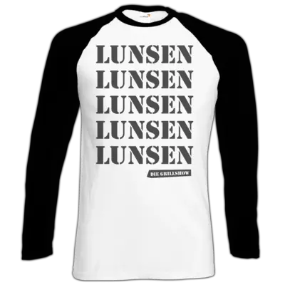 Motiv: Longsleeve Baseball T - Grillshow Lunsen - bestimme auf Wunsch Details wie Produkt, Grösse, Farbe und Position selbst ! Motiv: Longsleeve Baseball T - Grillshow Lunsen