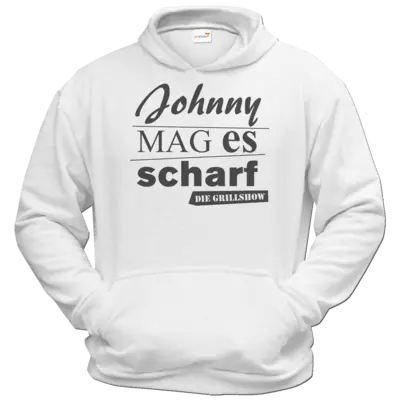 Motiv: Hoodie Classic - Grillshow Johnny mag es scharf - bestimme auf Wunsch Details wie Produkt, Grösse, Farbe und Position selbst ! Motiv: Hoodie Classic - Grillshow Johnny mag es scharf