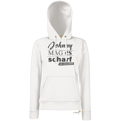 Motiv: Hoodie Damen Classic - Grillshow Johnny mag es scharf - bestimme auf Wunsch Details wie Produkt, Grösse, Farbe und Position selbst ! Motiv: Hoodie Damen Classic - Grillshow Johnny mag es scharf