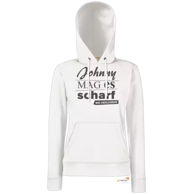 Motiv: Hoodie Damen Classic - Grillshow Johnny mag es scharf - bestimme auf Wunsch Details wie Produkt, Grösse, Farbe und Position selbst ! Motiv: Hoodie Damen Classic - Grillshow Johnny mag es scharf