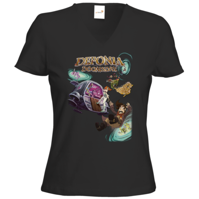 Motiv: T-Shirt Damen V-Neck Classic - Deponia Doomsday - Artwork - bestimme auf Wunsch Details wie Produkt, Grösse, Farbe und Position selbst ! Motiv: T-Shirt Damen V-Neck Classic - Deponia Doomsday - Artwork