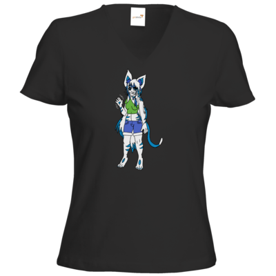 Motiv: T-Shirt Damen V-Neck Classic - Maskottchen - bestimme auf Wunsch Details wie Produkt, Grösse, Farbe und Position selbst ! Motiv: T-Shirt Damen V-Neck Classic - Maskottchen