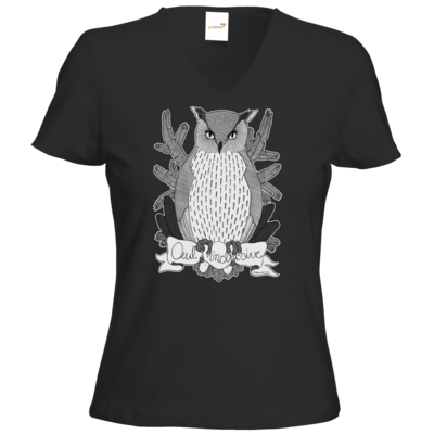 Motiv: T-Shirt Damen V-Neck Classic - Owl Inclusive - bestimme auf Wunsch Details wie Produkt, Grösse, Farbe und Position selbst ! Motiv: T-Shirt Damen V-Neck Classic - Owl Inclusive