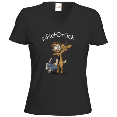 Motiv: T-Shirt Damen V-Neck Classic - ReRehDrueck - bestimme auf Wunsch Details wie Produkt, Grösse, Farbe und Position selbst ! Motiv: T-Shirt Damen V-Neck Classic - ReRehDrueck