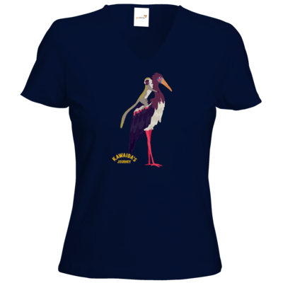 Motiv: T-Shirt Damen V-Neck Classic - Kawaida's Journey - Kawaida Bird - bestimme auf Wunsch Details wie Produkt, Grösse, Farbe und Position selbst ! Motiv: T-Shirt Damen V-Neck Classic - Kawaida's Journey - Kawaida Bird