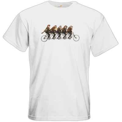 Motiv: T-Shirt Premium FAIR WEAR - Vogelmenschen - Spatzentandem - bestimme auf Wunsch Details wie Produkt, Grösse, Farbe und Position selbst ! Motiv: T-Shirt Premium FAIR WEAR - Vogelmenschen - Spatzentandem