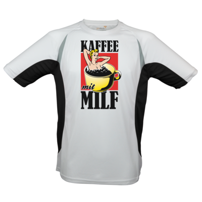 Motiv: Laufshirt Running T - Kaffee mit MILF - bestimme auf Wunsch Details wie Produkt, Grösse, Farbe und Position selbst ! Motiv: Laufshirt Running T - Kaffee mit MILF