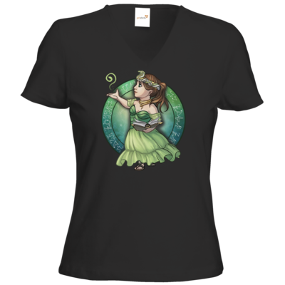 Motiv: T-Shirt Damen V-Neck Classic - Götter - Hesinde - Chibi - bestimme auf Wunsch Details wie Produkt, Grösse, Farbe und Position selbst ! Motiv: T-Shirt Damen V-Neck Classic - Götter - Hesinde - Chibi