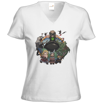 Motiv: T-Shirts Damen V-Neck FAIR WEAR - Let's Plays - Das Buch Der Abenteuer - Chibi - bestimme auf Wunsch Details wie Produkt, Grösse, Farbe und Position selbst ! Motiv: T-Shirts Damen V-Neck FAIR WEAR - Let's Plays - Das Buch Der Abenteuer - Chibi