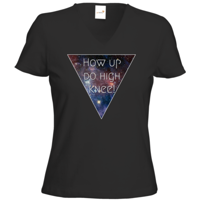 Motiv: T-Shirts Damen V-Neck FAIR WEAR - High Knee Galaxy - bestimme auf Wunsch Details wie Produkt, Grösse, Farbe und Position selbst ! Motiv: T-Shirts Damen V-Neck FAIR WEAR - High Knee Galaxy