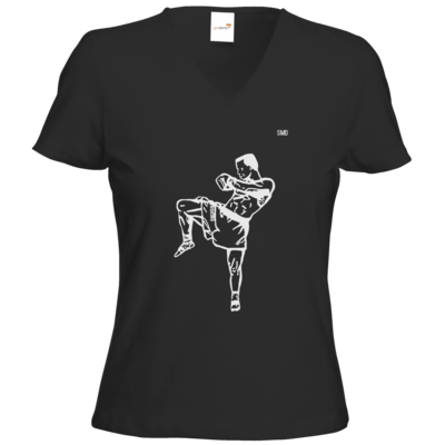 Motiv: T-Shirt Damen V-Neck Classic - SMD - Kickboxer - bestimme auf Wunsch Details wie Produkt, Grösse, Farbe und Position selbst ! Motiv: T-Shirt Damen V-Neck Classic - SMD - Kickboxer