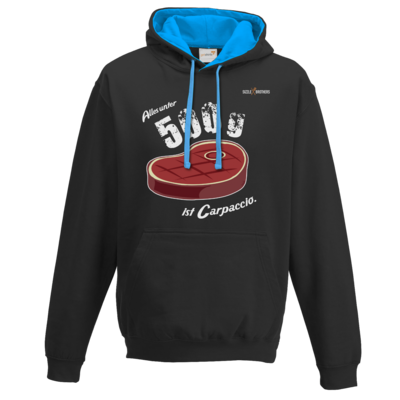 Motiv: Two-Tone Hoodie - SizzleBrothers - Grillen - Carpaccio - bestimme auf Wunsch Details wie Produkt, Grösse, Farbe und Position selbst ! Motiv: Two-Tone Hoodie - SizzleBrothers - Grillen - Carpaccio