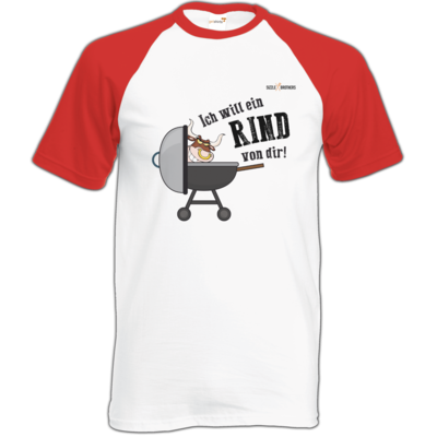 Motiv: Baseball-T FAIR WEAR - SizzleBrothers - Grillen - Ich will ein Rind - bestimme auf Wunsch Details wie Produkt, Grösse, Farbe und Position selbst ! Motiv: Baseball-T FAIR WEAR - SizzleBrothers - Grillen - Ich will ein Rind