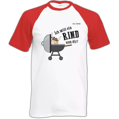 Motiv: Baseball-T FAIR WEAR - SizzleBrothers - Grillen - Ich will ein Rind - bestimme auf Wunsch Details wie Produkt, Grösse, Farbe und Position selbst ! Motiv: Baseball-T FAIR WEAR - SizzleBrothers - Grillen - Ich will ein Rind