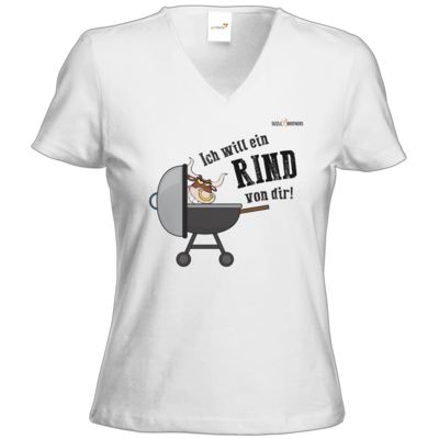 Motiv: T-Shirts Damen V-Neck FAIR WEAR - SizzleBrothers - Grillen - Ich will ein Rind - bestimme auf Wunsch Details wie Produkt, Grösse, Farbe und Position selbst ! Motiv: T-Shirts Damen V-Neck FAIR WEAR - SizzleBrothers - Grillen - Ich will ein Rind