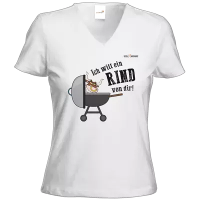 Motiv: T-Shirts Damen V-Neck FAIR WEAR - SizzleBrothers - Grillen - Ich will ein Rind - bestimme auf Wunsch Details wie Produkt, Grösse, Farbe und Position selbst ! Motiv: T-Shirts Damen V-Neck FAIR WEAR - SizzleBrothers - Grillen - Ich will ein Rind