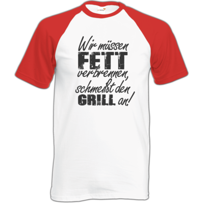 Motiv: Baseball-T FAIR WEAR - SizzleBrothers - Grillen - Fett verbrennen - bestimme auf Wunsch Details wie Produkt, Grösse, Farbe und Position selbst ! Motiv: Baseball-T FAIR WEAR - SizzleBrothers - Grillen - Fett verbrennen