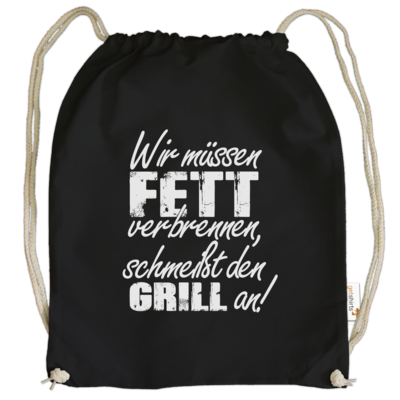 Motiv: Cotton Gymsac - SizzleBrothers - Grillen - Fett verbrennen - bestimme auf Wunsch Details wie Produkt, Grösse, Farbe und Position selbst ! Motiv: Cotton Gymsac - SizzleBrothers - Grillen - Fett verbrennen