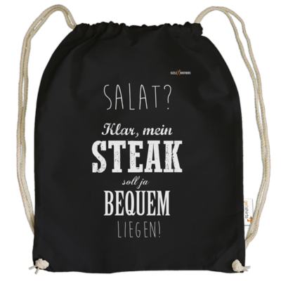 Motiv: Cotton Gymsac - SizzleBrothers - Grillen - Salat Steak bequem - bestimme auf Wunsch Details wie Produkt, Grösse, Farbe und Position selbst ! Motiv: Cotton Gymsac - SizzleBrothers - Grillen - Salat Steak bequem