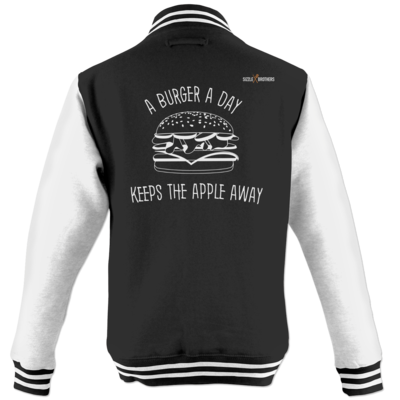 Motiv: College Jacke - SizzleBrothers - Grillen - Burger Apple - bestimme auf Wunsch Details wie Produkt, Grösse, Farbe und Position selbst ! Motiv: College Jacke - SizzleBrothers - Grillen - Burger Apple
