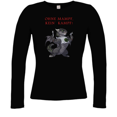 Motiv: Longsleeve Damen FAIR WEAR - Ulisses - Ohne Mampf kein Kampf - bestimme auf Wunsch Details wie Produkt, Grösse, Farbe und Position selbst ! Motiv: Longsleeve Damen FAIR WEAR - Ulisses - Ohne Mampf kein Kampf