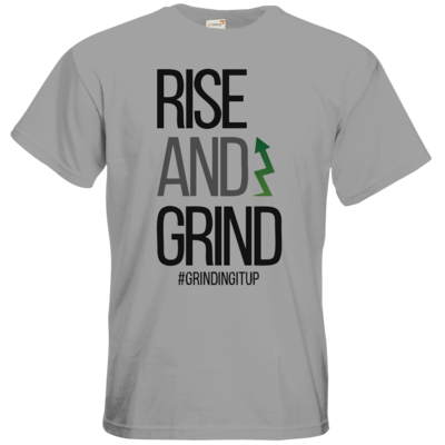 Motiv: T-Shirt Premium FAIR WEAR - grindingitup - rise and grind - bestimme auf Wunsch Details wie Produkt, Grösse, Farbe und Position selbst ! Motiv: T-Shirt Premium FAIR WEAR - grindingitup - rise and grind
