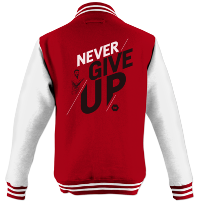 Motiv: College Jacke - NeverGiveUp - red - bestimme auf Wunsch Details wie Produkt, Grösse, Farbe und Position selbst ! Motiv: College Jacke - NeverGiveUp - red