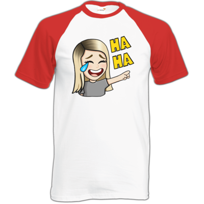 Motiv: Baseball-T FAIR WEAR - Rhoxy - Haha - bestimme auf Wunsch Details wie Produkt, Grösse, Farbe und Position selbst ! Motiv: Baseball-T FAIR WEAR - Rhoxy - Haha