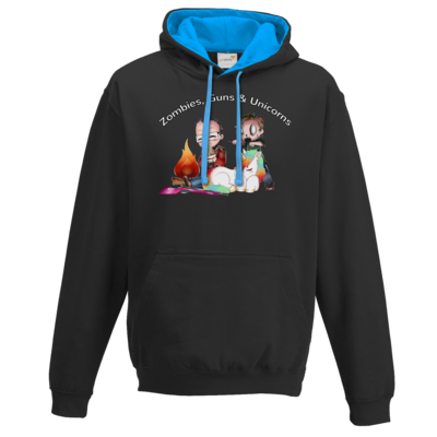 Motiv: Two-Tone Hoodie - DerPeci - Zombies, Guns and Unicorns - bestimme auf Wunsch Details wie Produkt, Grösse, Farbe und Position selbst ! Motiv: Two-Tone Hoodie - DerPeci - Zombies, Guns and Unicorns