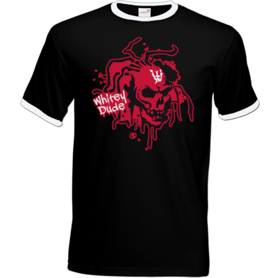 Motiv: T-Shirt Ringer - Whitey - Logo rot - bestimme auf Wunsch Details wie Produkt, Grösse, Farbe und Position selbst ! Motiv: T-Shirt Ringer - Whitey - Logo rot
