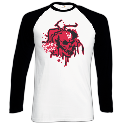Motiv: Longsleeve Baseball T - Whitey - Logo rot - bestimme auf Wunsch Details wie Produkt, Grösse, Farbe und Position selbst ! Motiv: Longsleeve Baseball T - Whitey - Logo rot