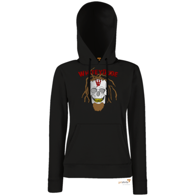 Motiv: Hoodie Damen Classic - Whitey - Pixel Skull mit Schrift - bestimme auf Wunsch Details wie Produkt, Grösse, Farbe und Position selbst ! Motiv: Hoodie Damen Classic - Whitey - Pixel Skull mit Schrift