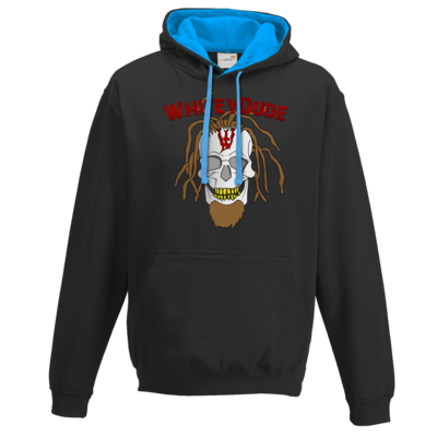 Motiv: Two-Tone Hoodie - Whitey - Pixel Skull mit Schrift - bestimme auf Wunsch Details wie Produkt, Grösse, Farbe und Position selbst ! Motiv: Two-Tone Hoodie - Whitey - Pixel Skull mit Schrift