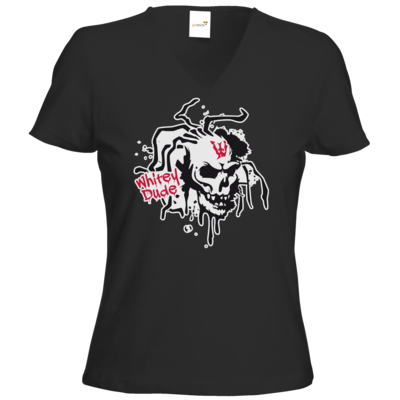 Motiv: T-Shirt Damen V-Neck Classic - Whitey - Logo - bestimme auf Wunsch Details wie Produkt, Grösse, Farbe und Position selbst ! Motiv: T-Shirt Damen V-Neck Classic - Whitey - Logo
