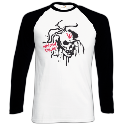 Motiv: Longsleeve Baseball T - Whitey - Logo - bestimme auf Wunsch Details wie Produkt, Grösse, Farbe und Position selbst ! Motiv: Longsleeve Baseball T - Whitey - Logo
