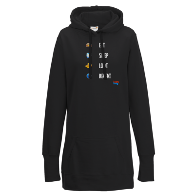 Motiv: Lady Longline Hoodie - LootBoy - eat sleep loot repeat - bestimme auf Wunsch Details wie Produkt, Grösse, Farbe und Position selbst ! Motiv: Lady Longline Hoodie - LootBoy - eat sleep loot repeat
